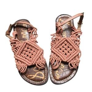 Sam Edelman Gus Girls Flats Woven Sandals Slingback Buckle Buff Tan Size 13